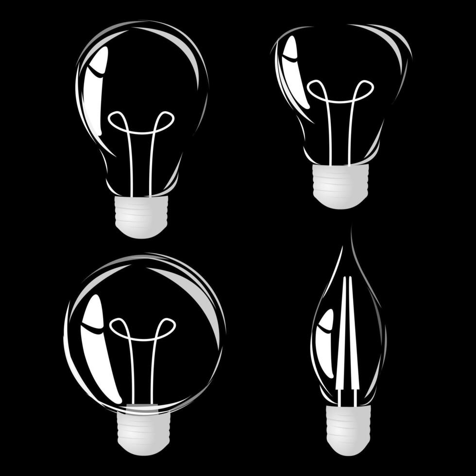 Set light silhouette bulb on a black background. Electric lamp. Template creativity idea business innovation. illustration vector