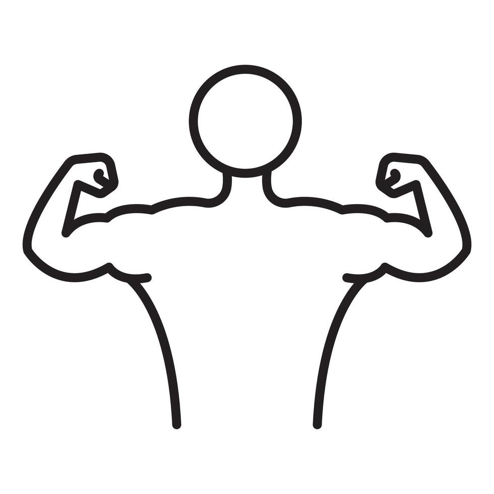 Man have strong muscles icon Black line art logo vector