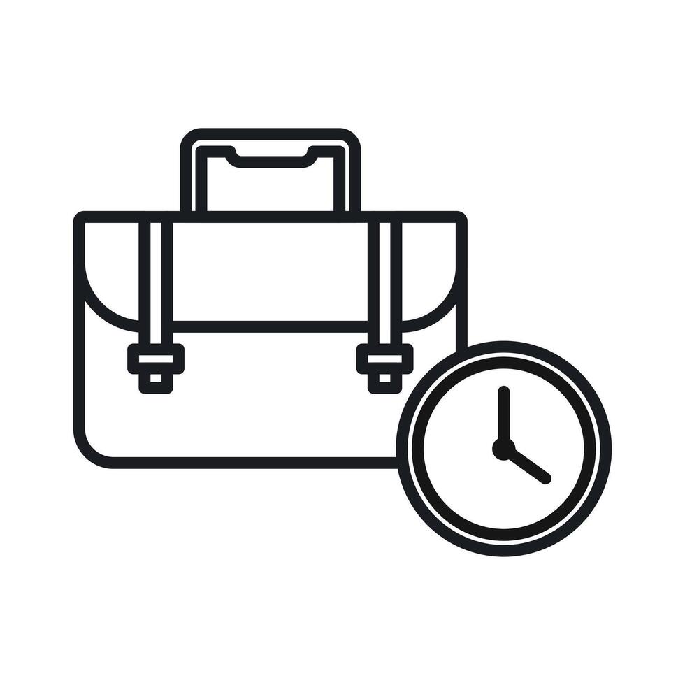 Briefcase with clock icon Black line art logo vector