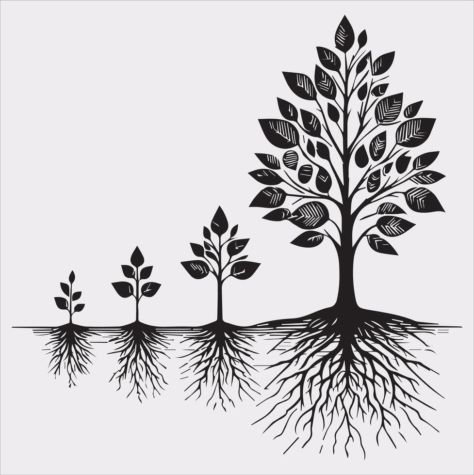 growth tree silhouette on white background vector