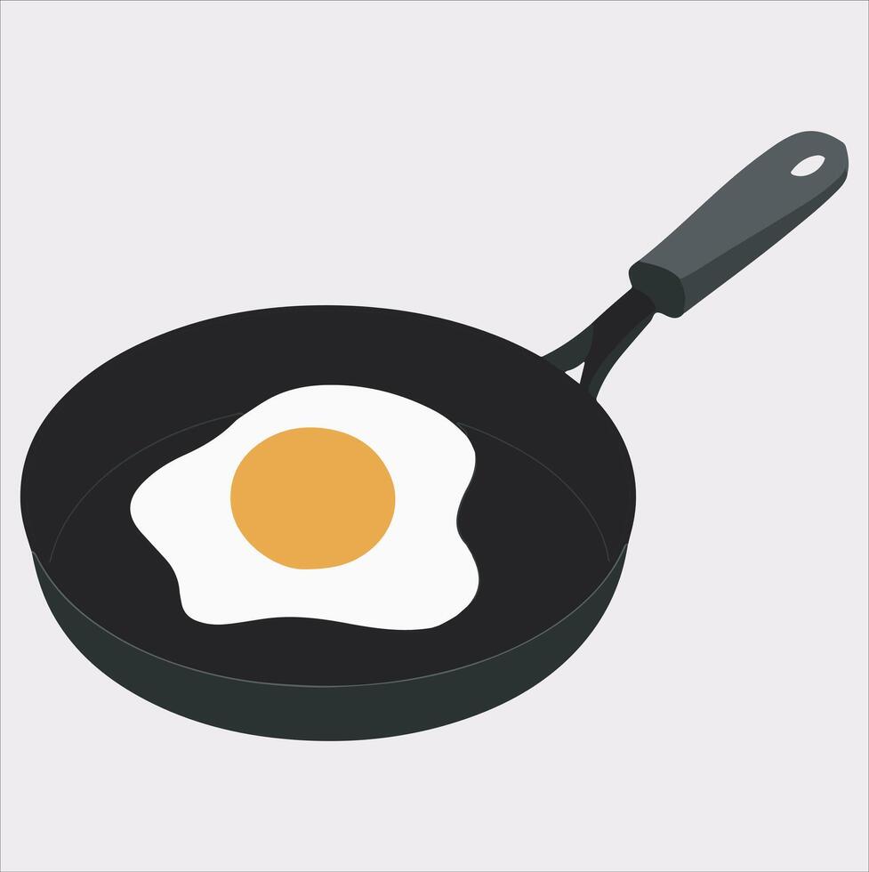 frying pan with Fried egg silhouette on white background vector