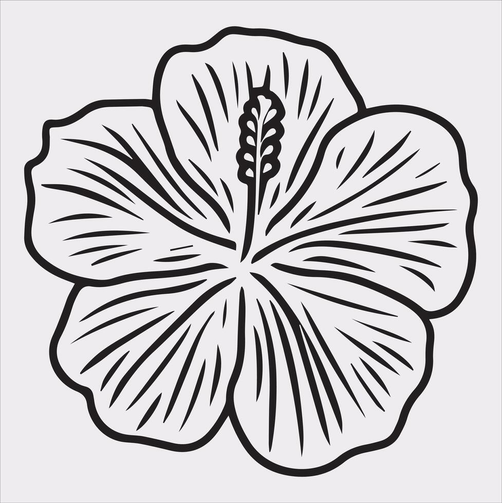 hibiscus flower line art silhouette on white background vector