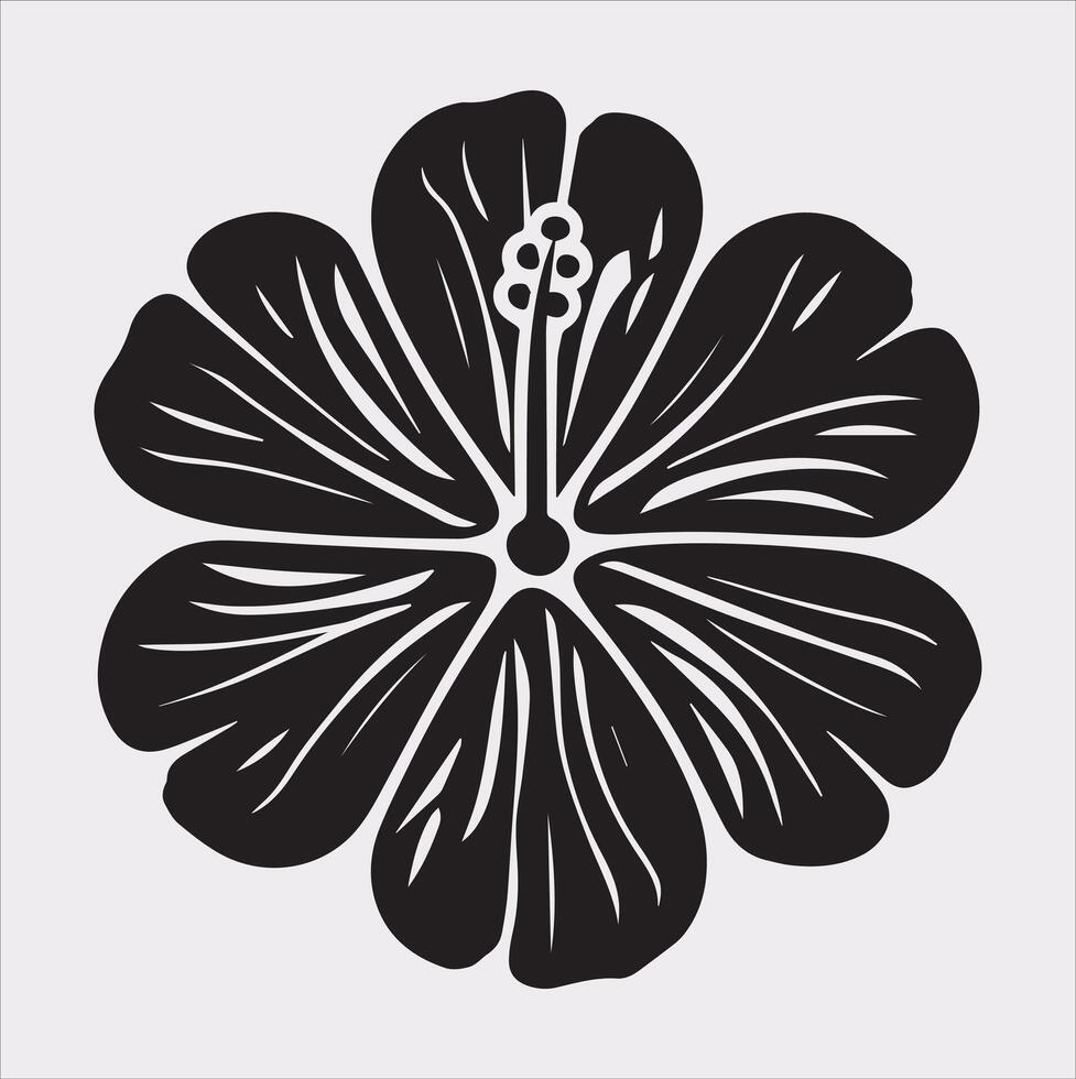 hibiscus flower line art silhouette on white background vector