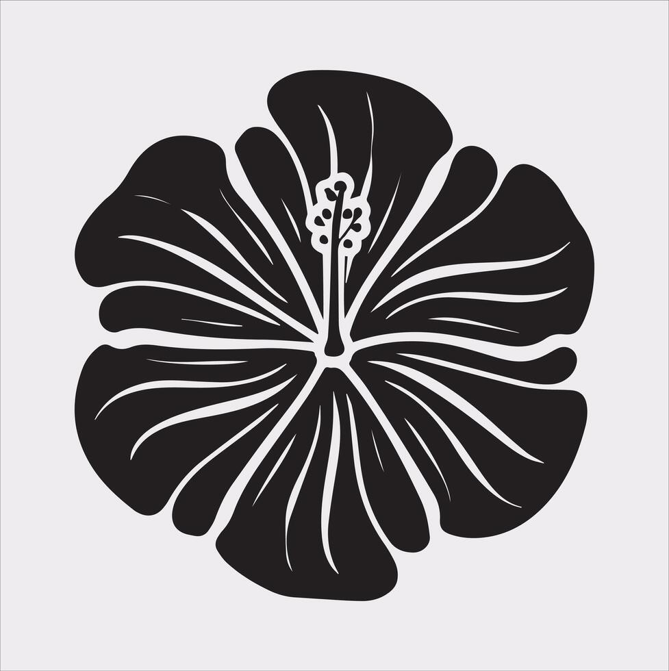 hibiscus flower line art silhouette on white background vector