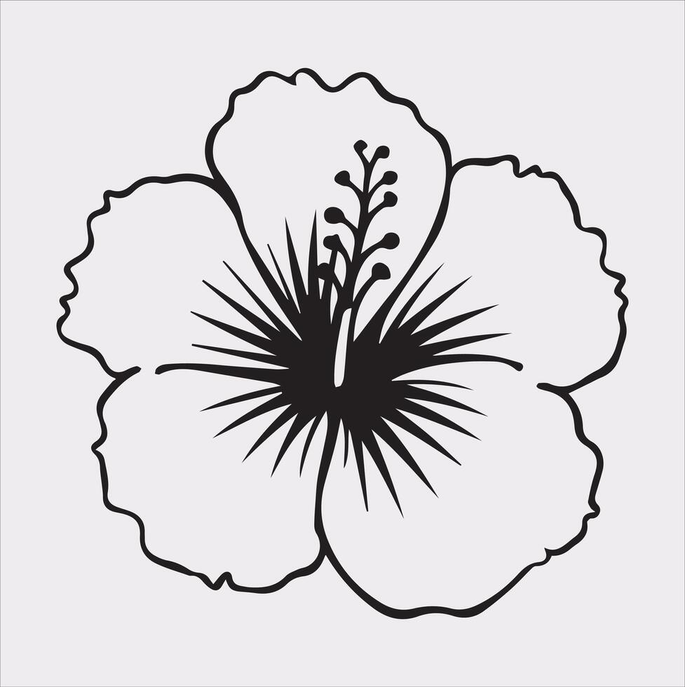 hibiscus flower line art silhouette on white background vector