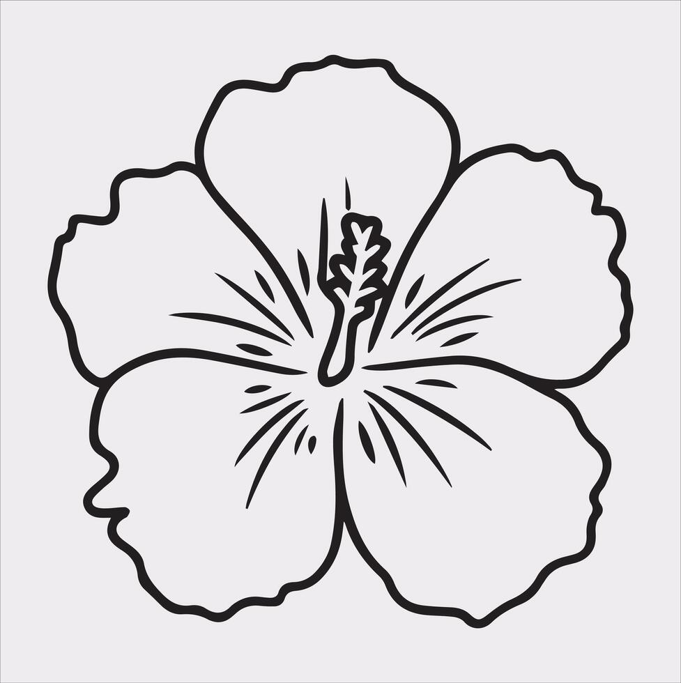 hibiscus flower line art silhouette on white background vector