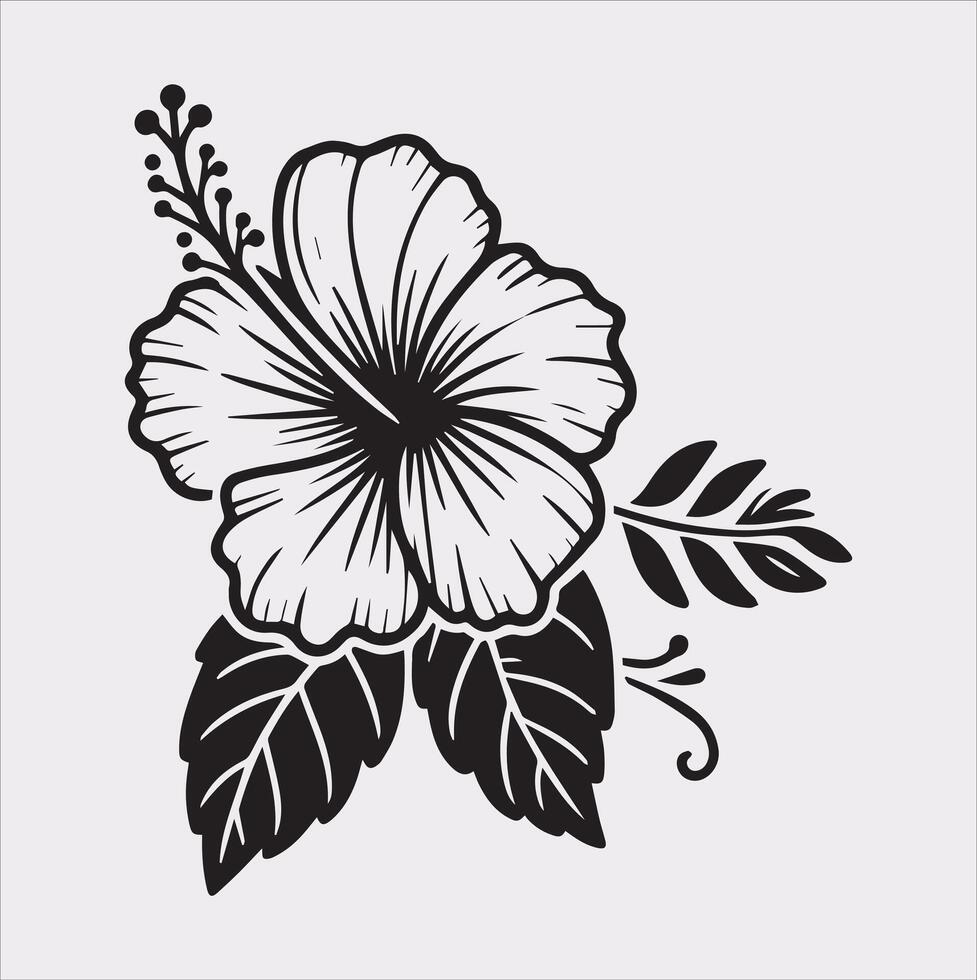 hibiscus flower line art silhouette on white background vector