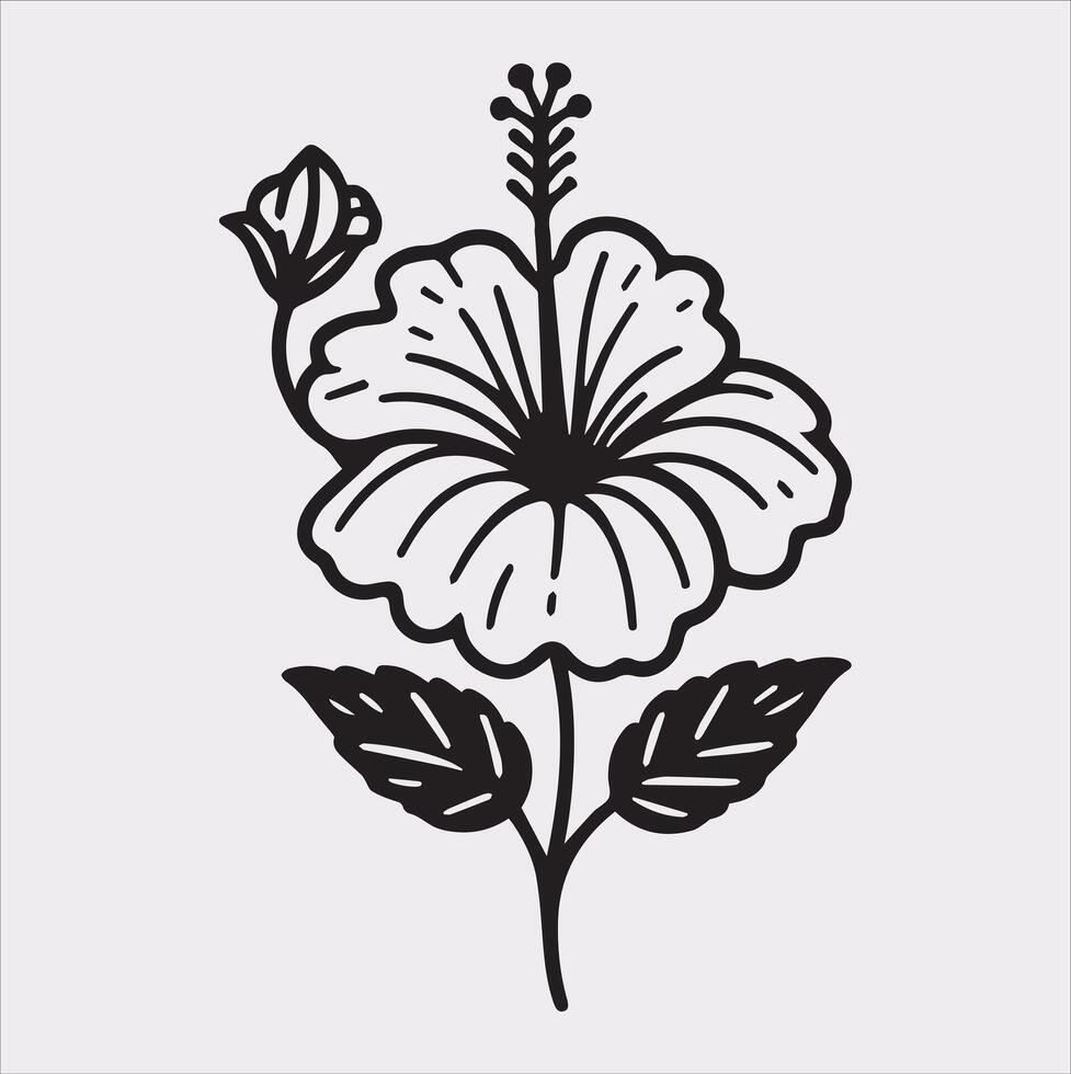 hibiscus flower line art silhouette on white background vector