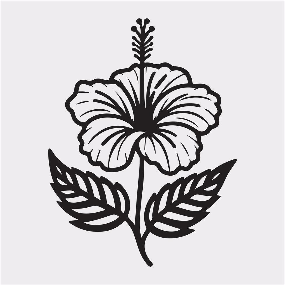 hibiscus flower line art silhouette on white background vector