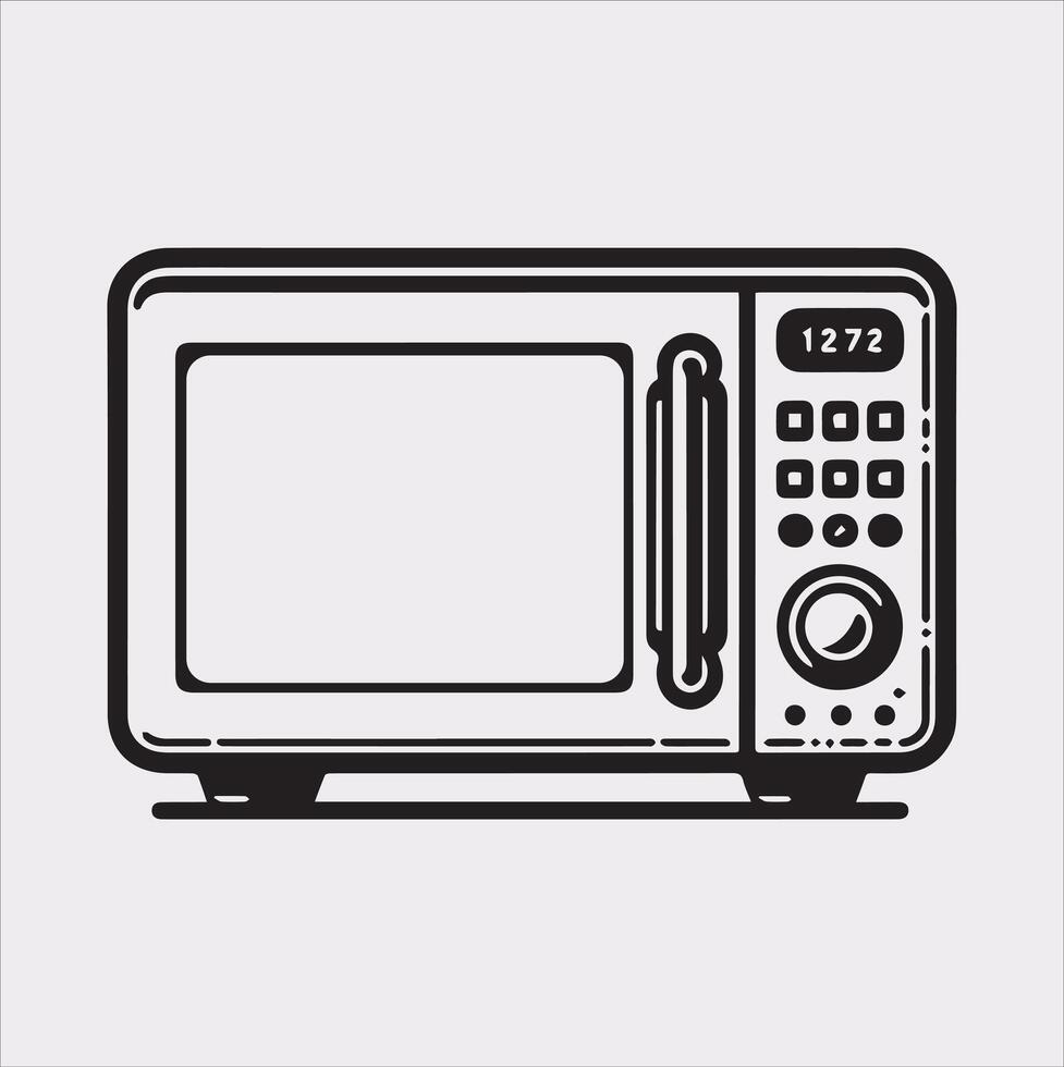 Microwave line art silhouette on white background vector
