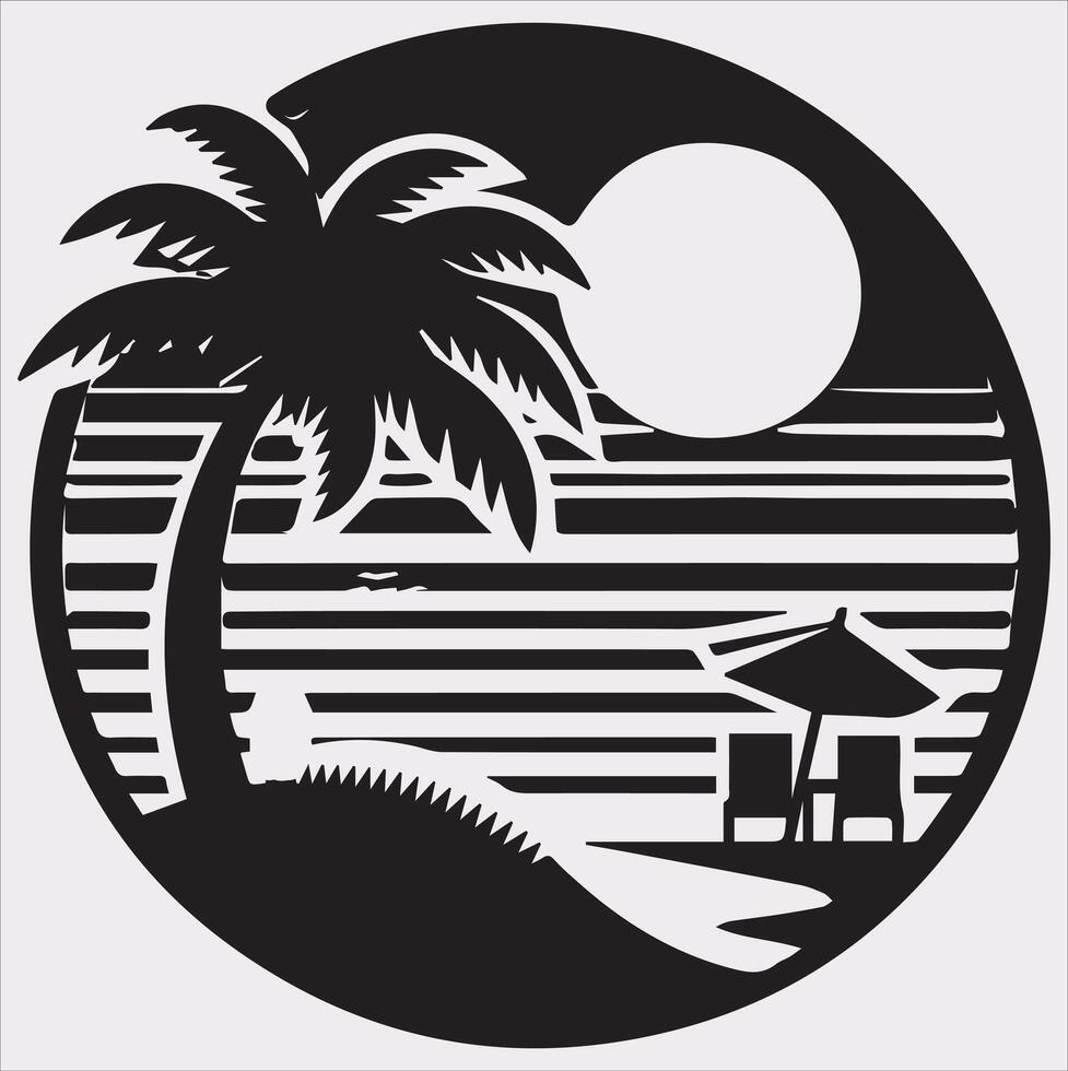 palm tree beach silhouette on white background vector