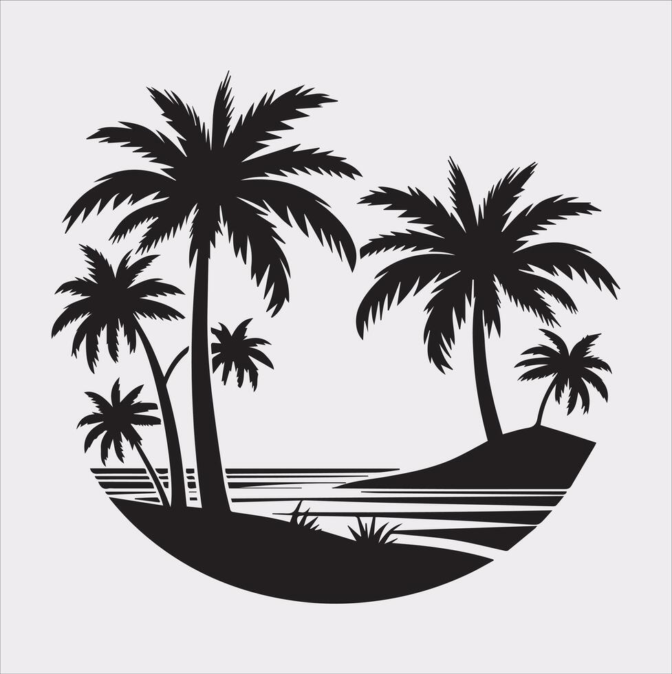 palm tree beach silhouette on white background vector