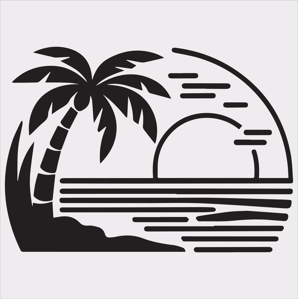 palm tree beach silhouette on white background vector