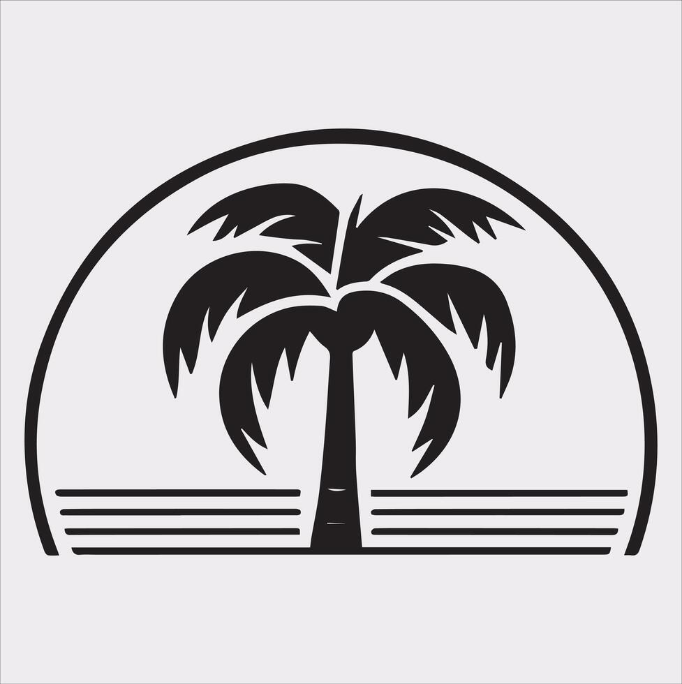 palm tree beach silhouette on white background vector