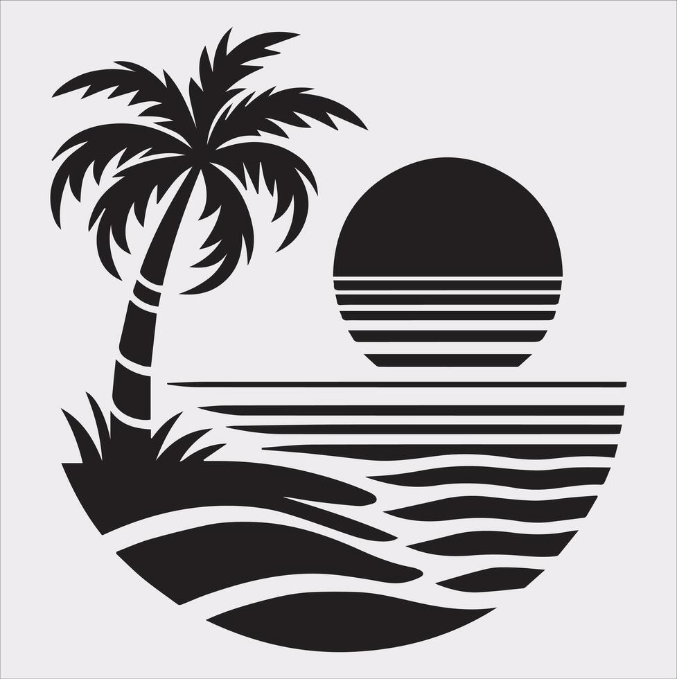 palm tree beach silhouette on white background vector