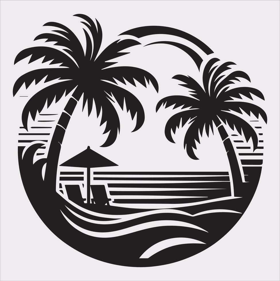 palm tree beach silhouette on white background vector