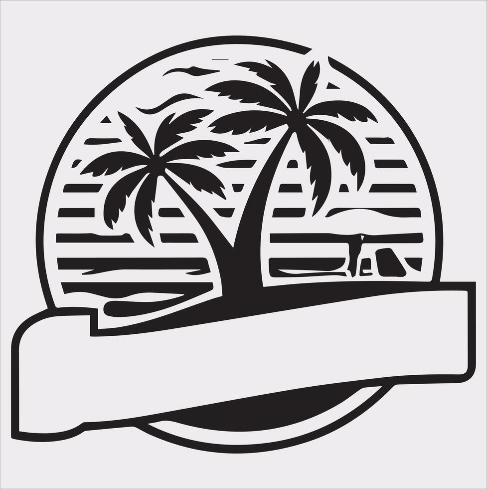 palm tree beach silhouette on white background vector