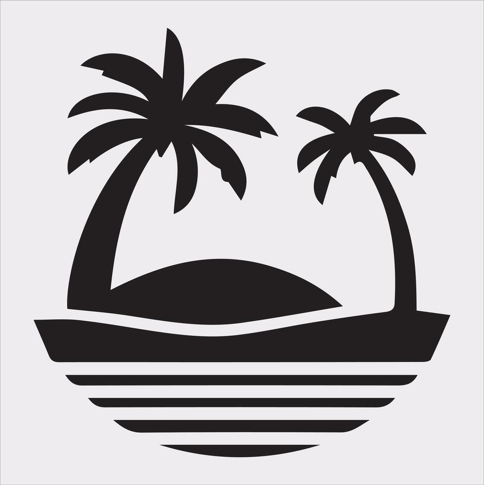 palm tree beach silhouette on white background vector