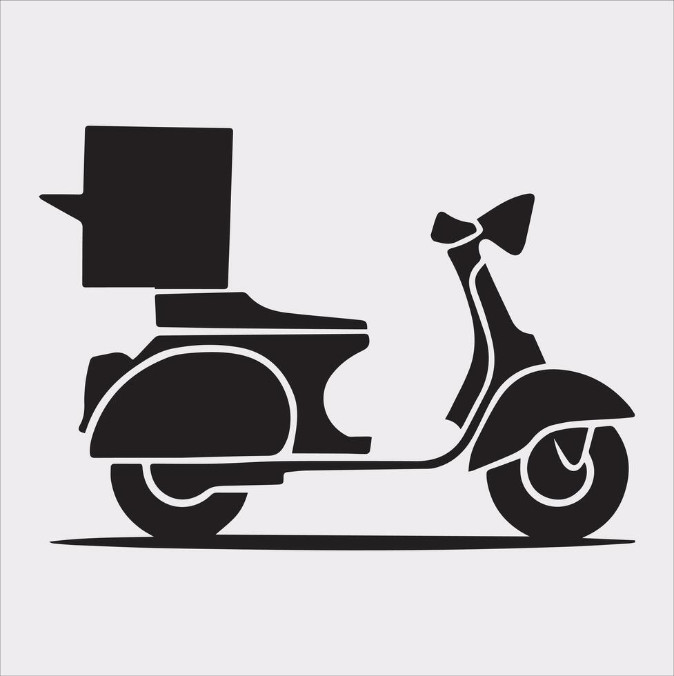 Scooter motor Courier line Art silhouette on white background vector