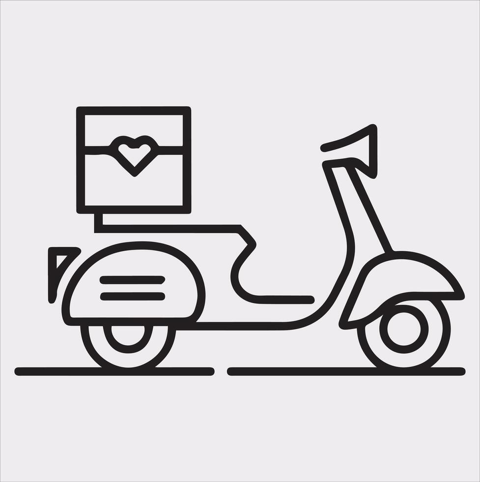 Scooter motor Courier line Art silhouette on white background vector
