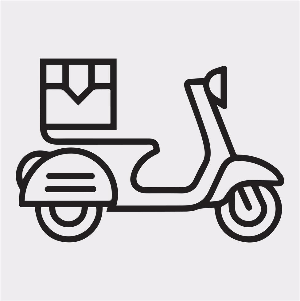 Scooter motor Courier line Art silhouette on white background vector