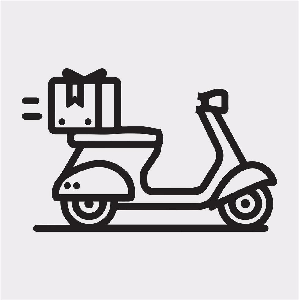 Scooter motor Courier line Art silhouette on white background vector