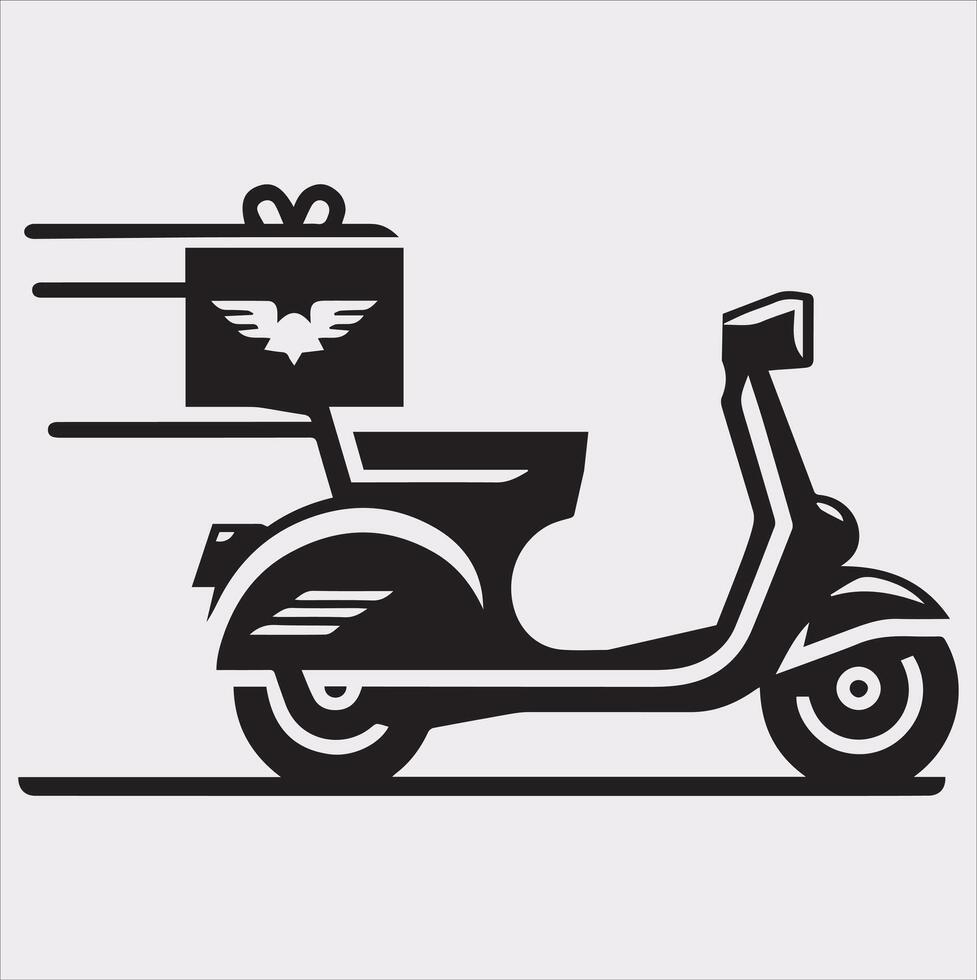 Scooter motor Courier line Art silhouette on white background vector
