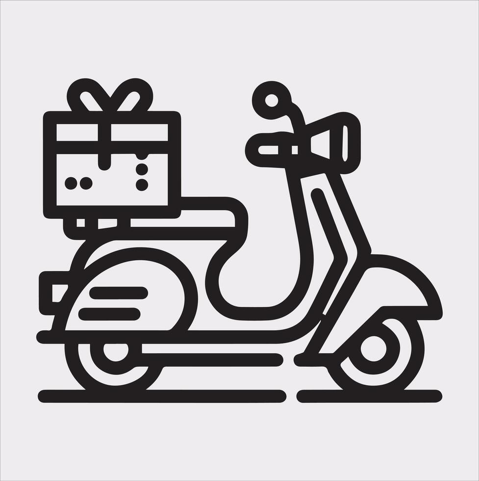 Scooter motor Courier line Art silhouette on white background vector
