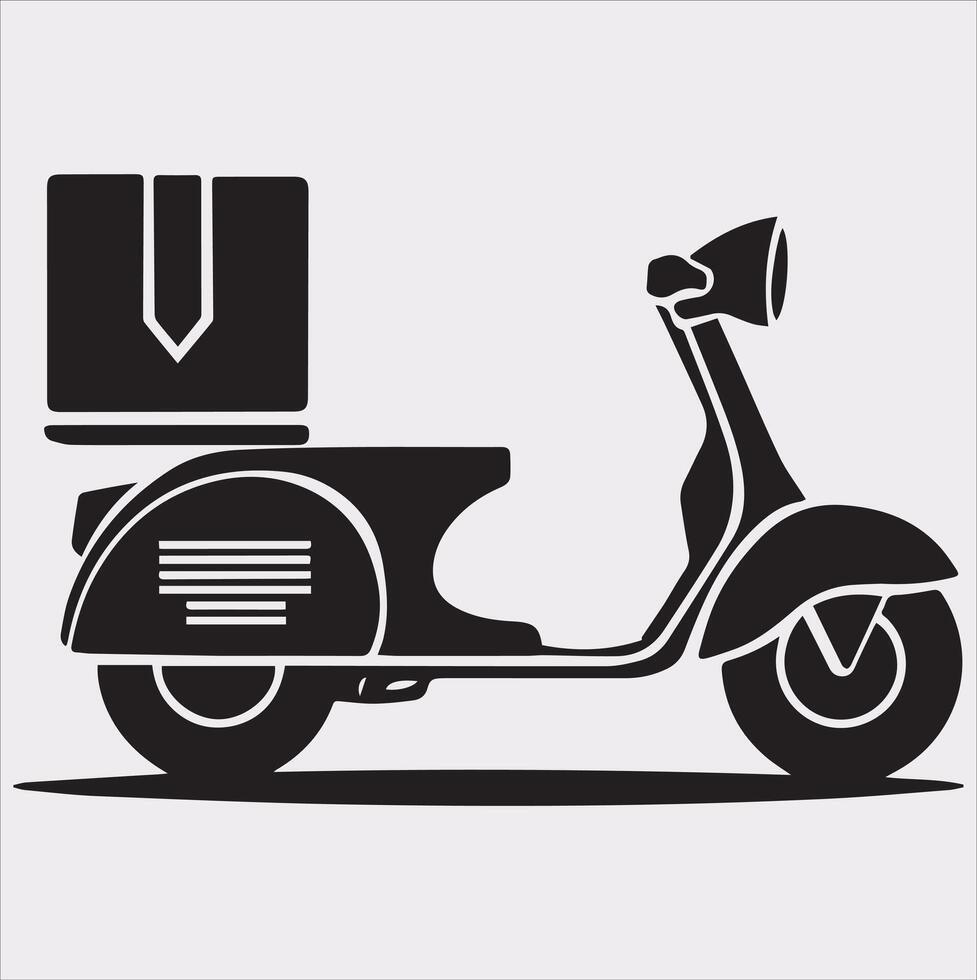 Scooter motor Courier line Art silhouette on white background vector