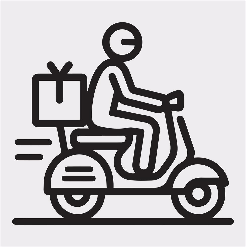 Scooter motor Courier line Art silhouette on white background vector