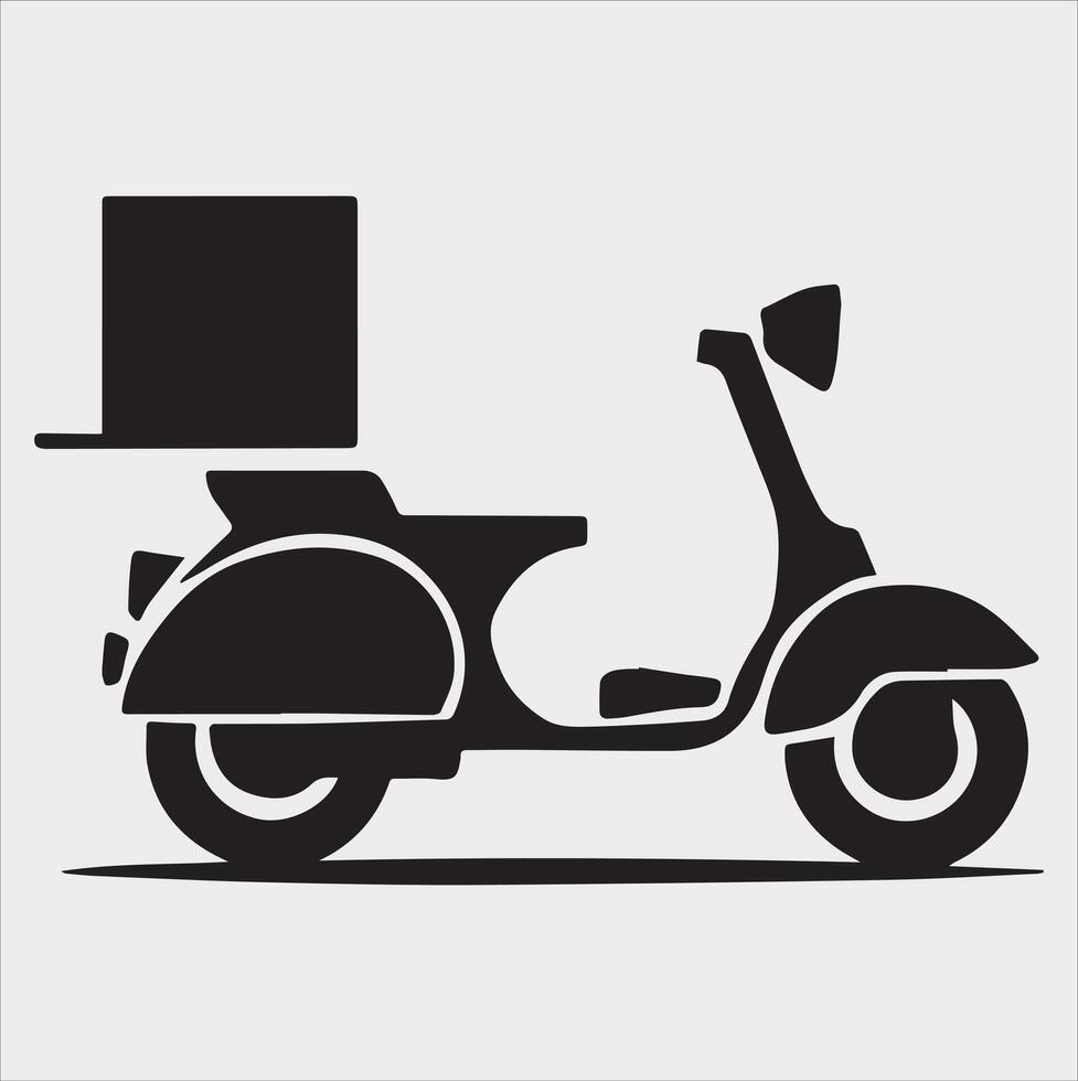 Scooter motor Courier line Art silhouette on white background vector
