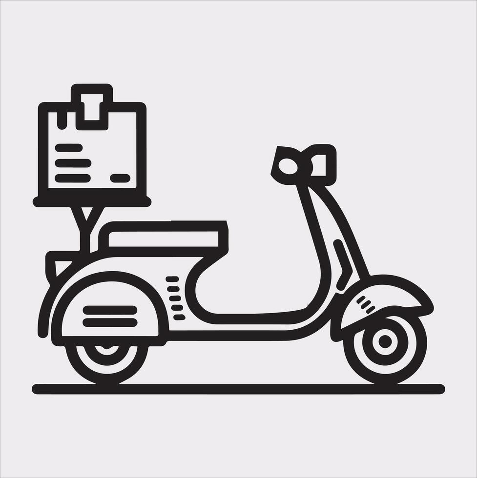Scooter motor Courier line Art silhouette on white background vector