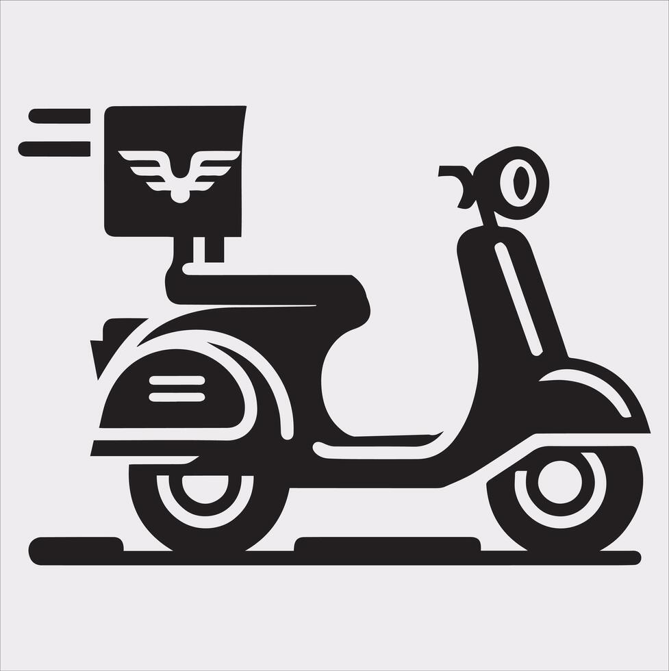 Scooter motor Courier line Art silhouette on white background vector