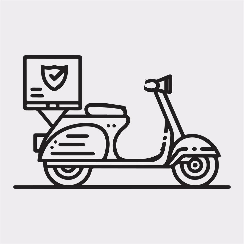 Scooter motor Courier line Art silhouette on white background vector