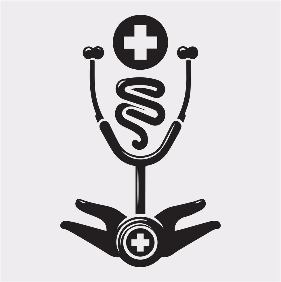 Stethoscope symbol health logo silhouette on white background vector