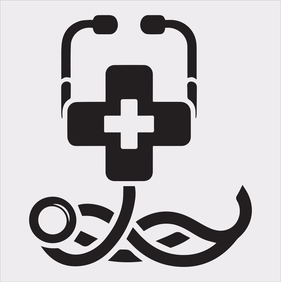 Stethoscope symbol health logo silhouette on white background vector