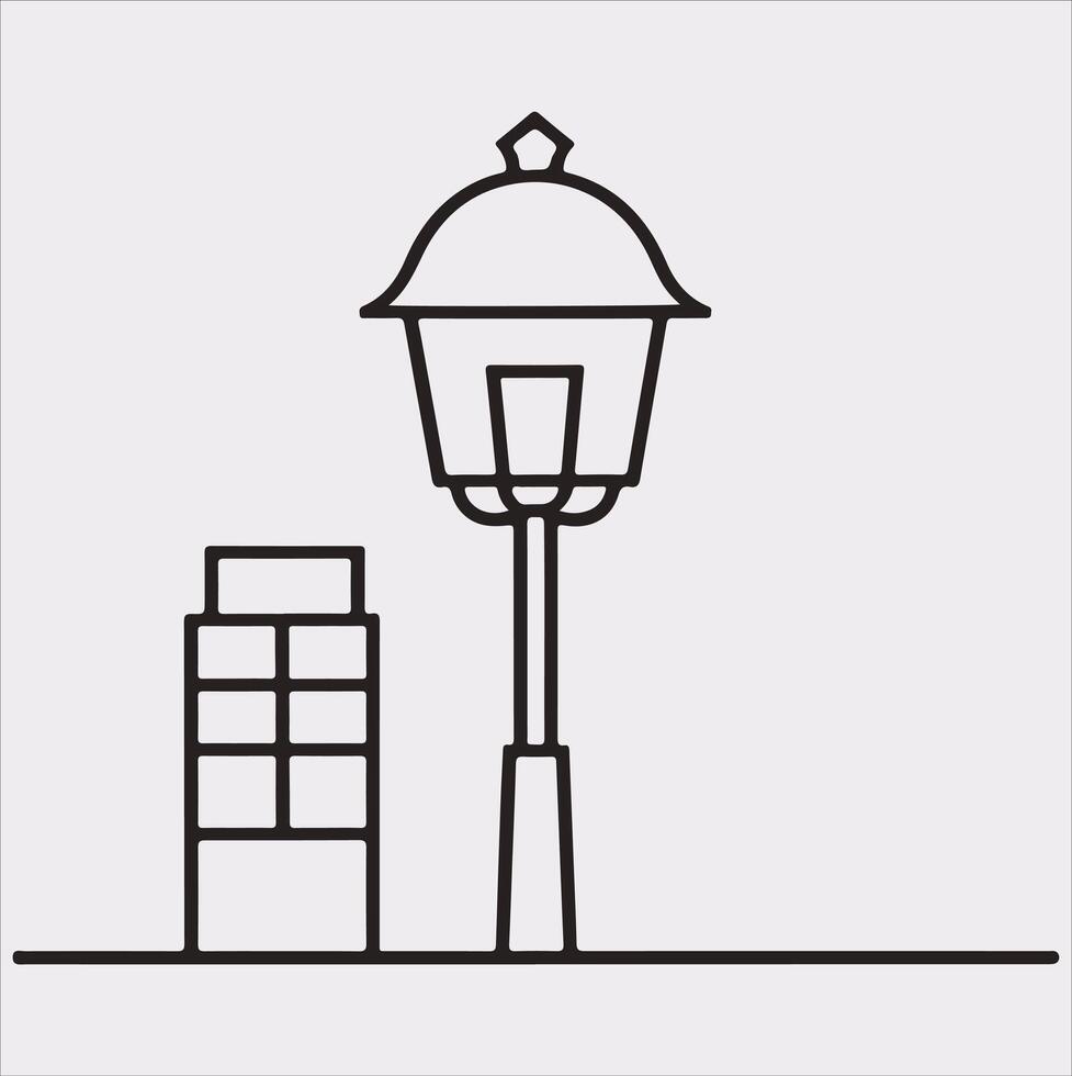 Street Lamp Thin line silhouette on white background vector