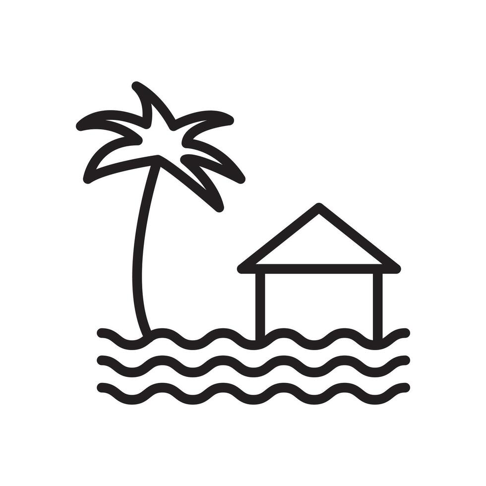 Tropical isle resort icon Black line art logo vector