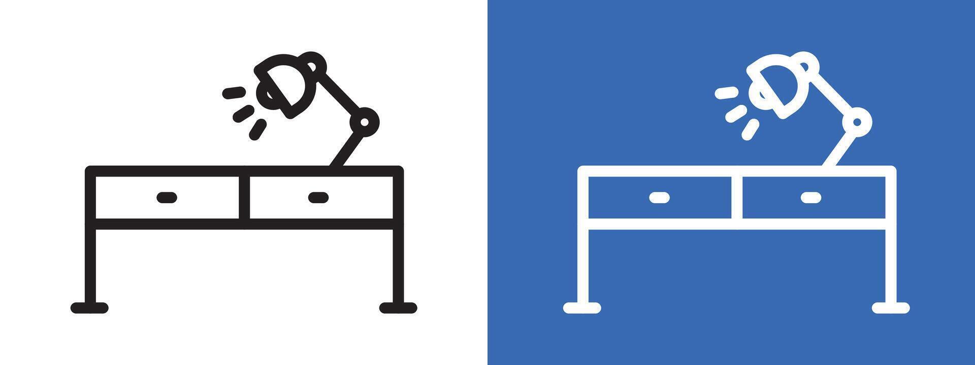 Desk with lamp logo sign set outline vector