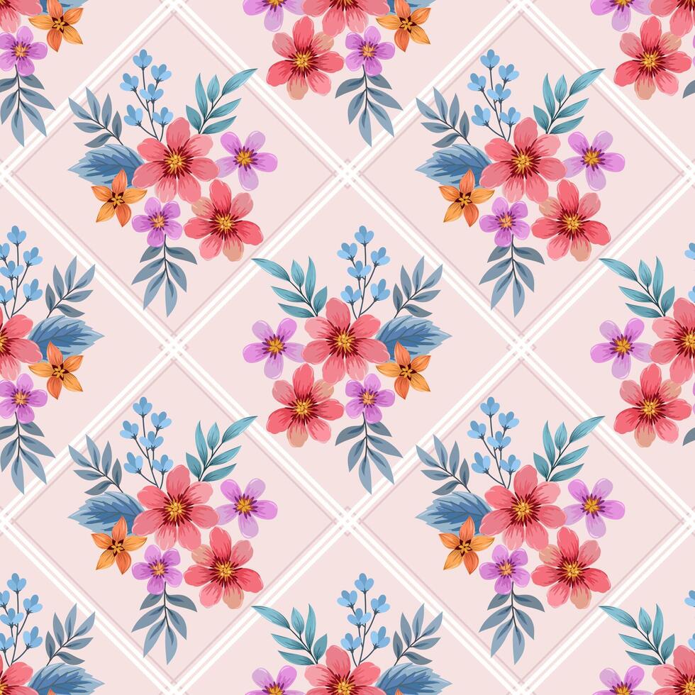 Colorful hand draw flowers seamless pattern. vector
