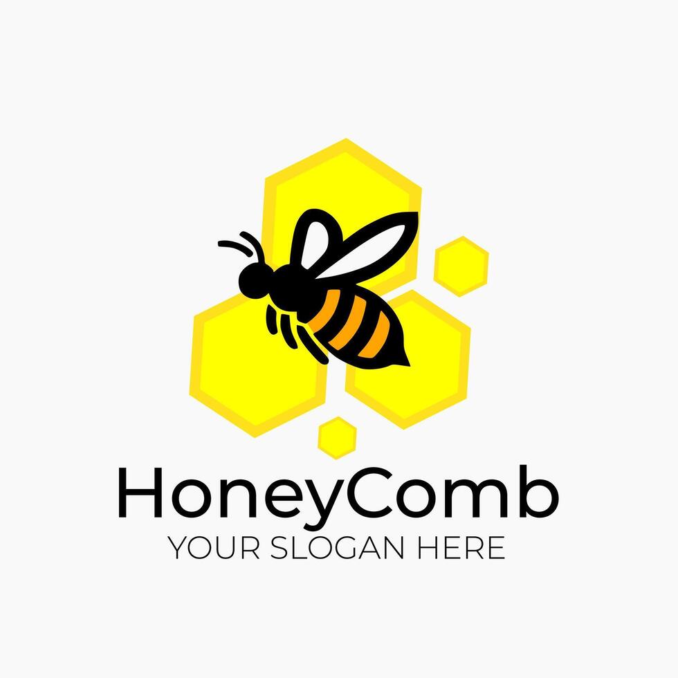 Honey Comb Logo Template Design and bee mascot vector