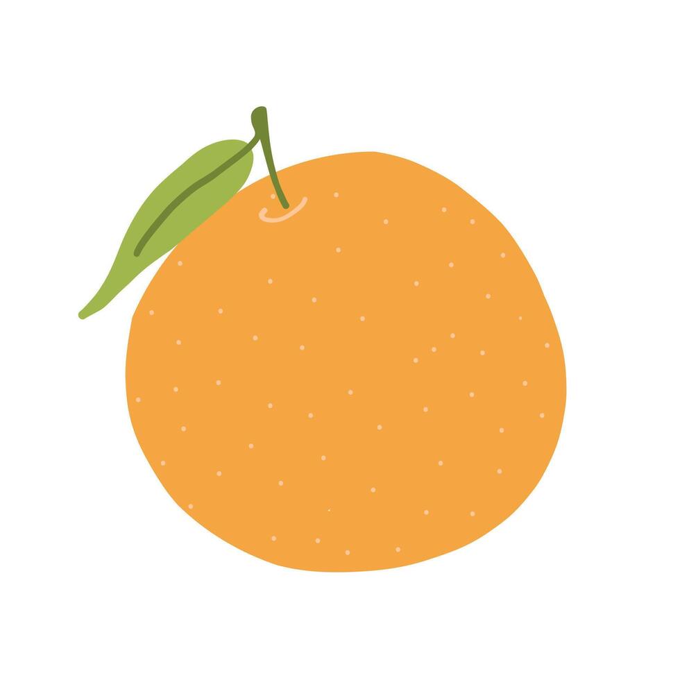 Minimalistic illustration of an orange fruit with a green leaf. Simple, colorful design perfect for fresh and healthy themes. Ideal for food and nutrition concepts vector