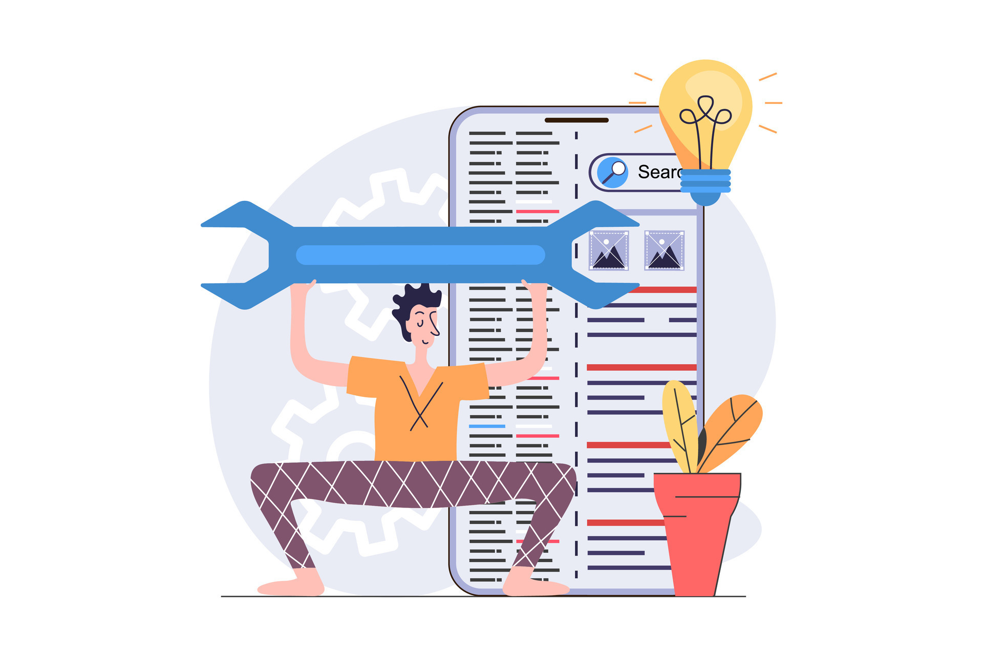 SEO optimization concept in modern flat design for web. Man analyzing ...