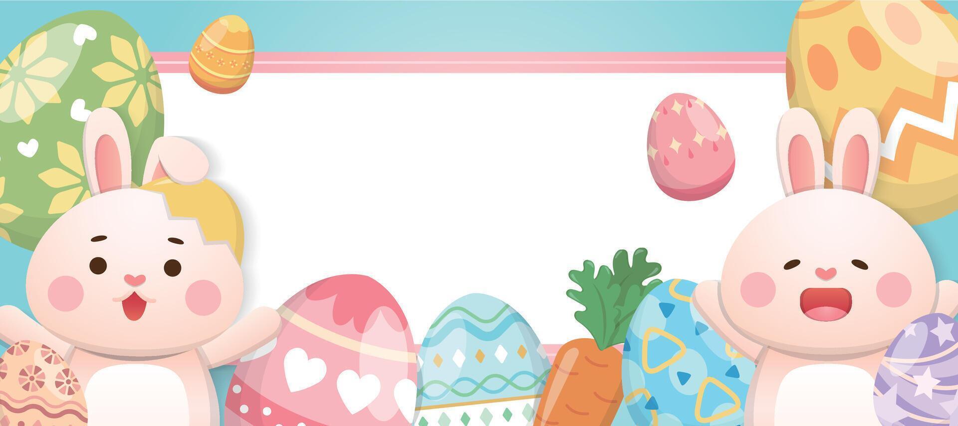 Western Easter elements, cute rabbit and painted eggs, traditional religious activities, poster vector