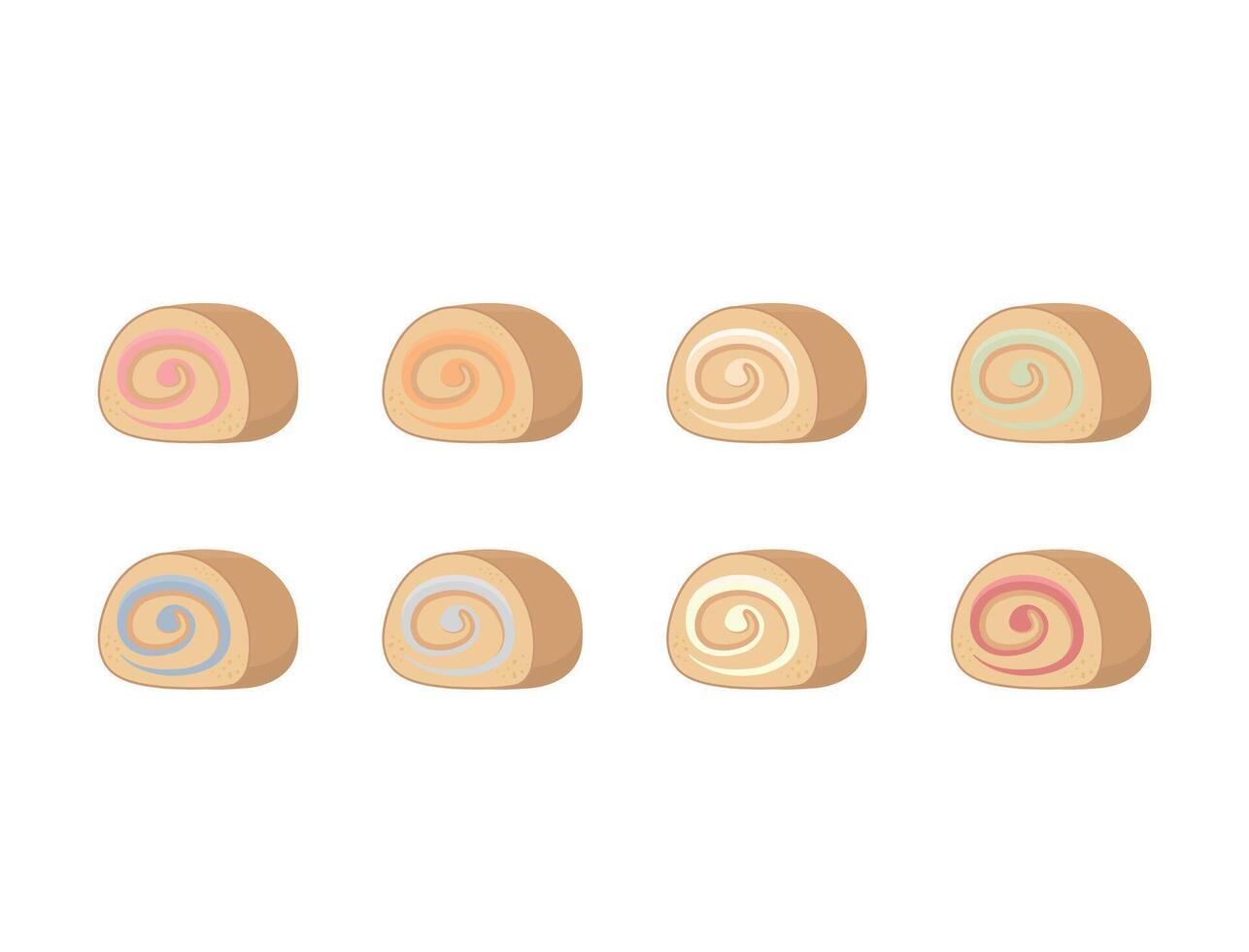 8 colorful cake rolls, delicious and sweet baked, for menu design vector