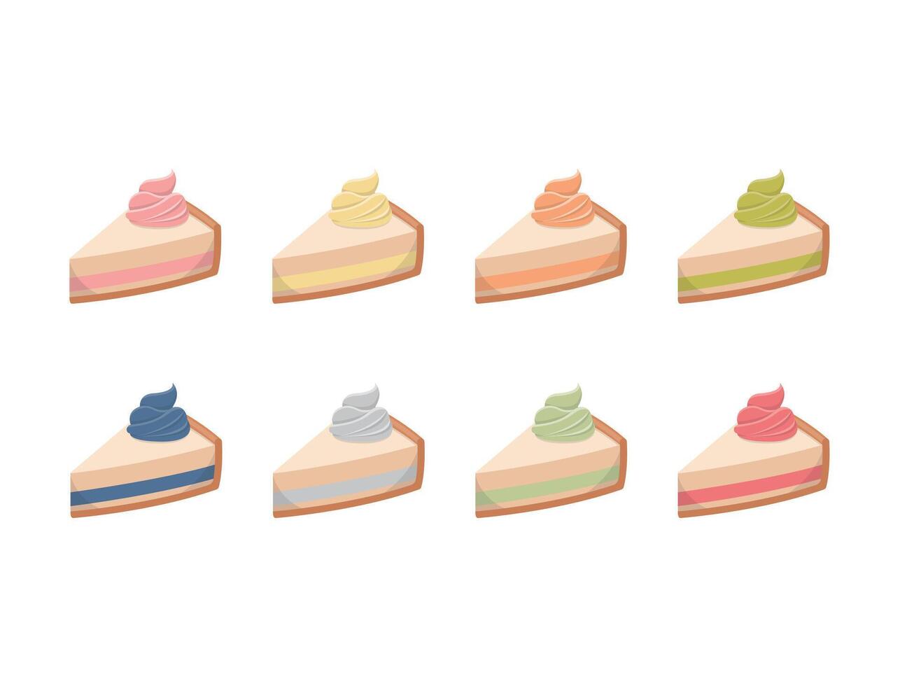 8 Colourful Buttercream Cakes, Sliced Cheesecakes, Delicious Sweet vector
