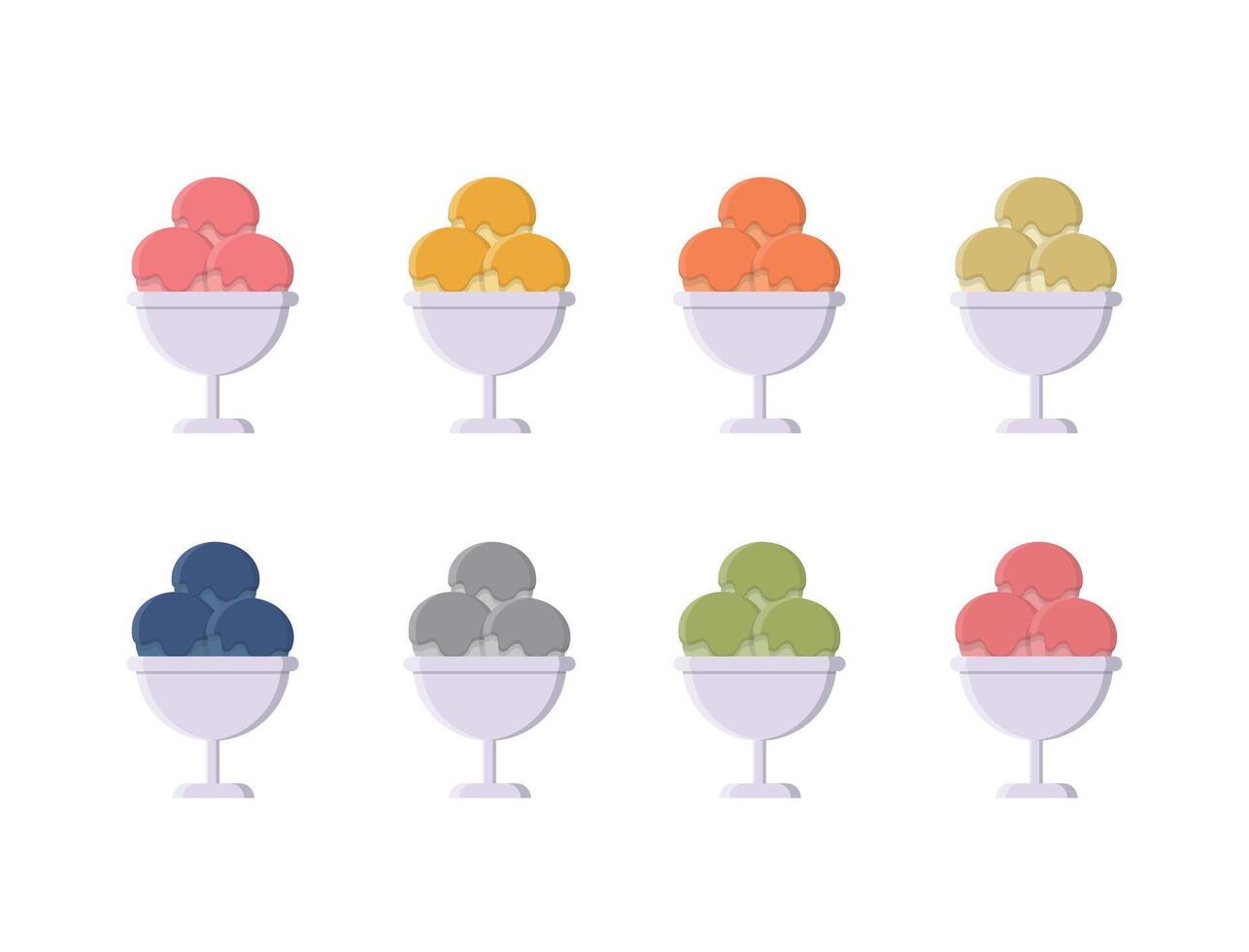 8 cups of colourful ice cream with glass, iced yummy sweet yummy vector