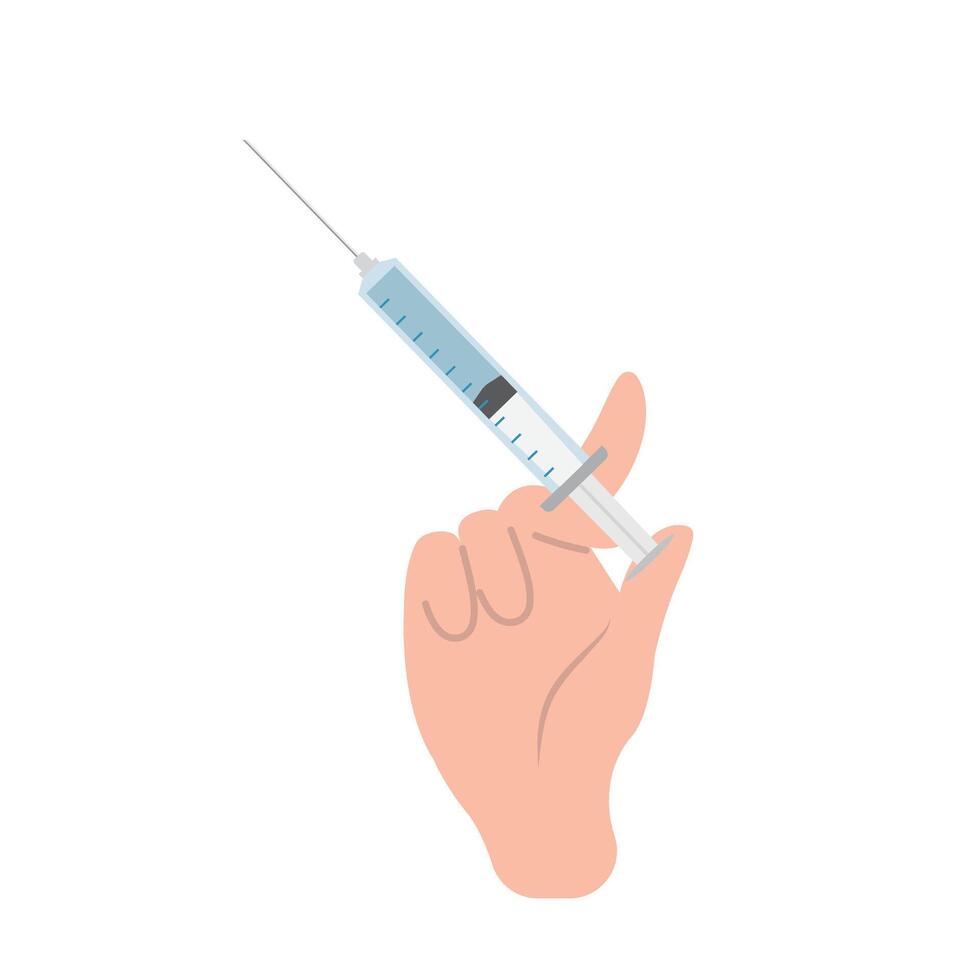 Close-up of vaccinated hand, syringe with hand gesture, icon for flu coronavirus vaccine injection vector