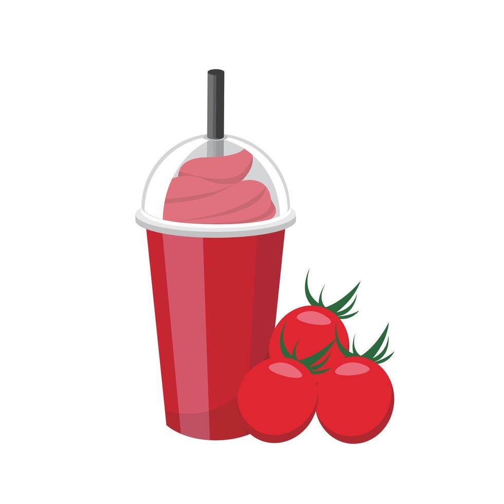 Tomato flavored fruit smoothie with cream isolated on white background vector