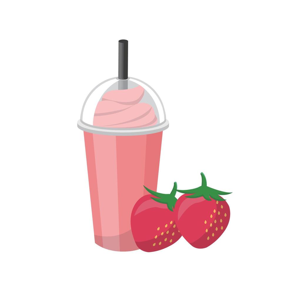 Strawberry flavored fruit smoothie with cream isolated on white background vector